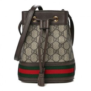 SOLD Gucci GG Supreme Monogram Web Mini Ophidia Bucket Bag Brown